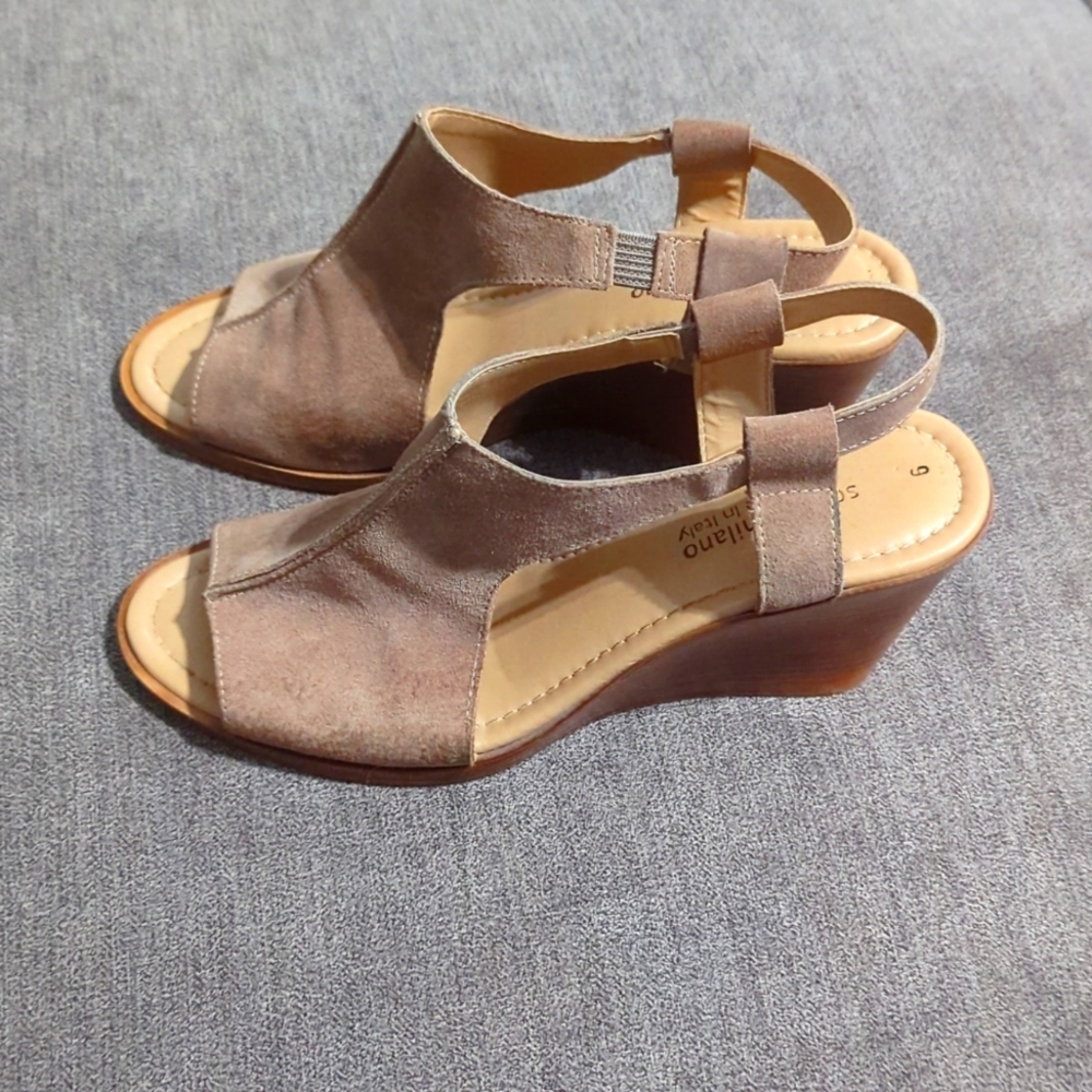 Italian Suede Open Toe Wedge Heels size 9